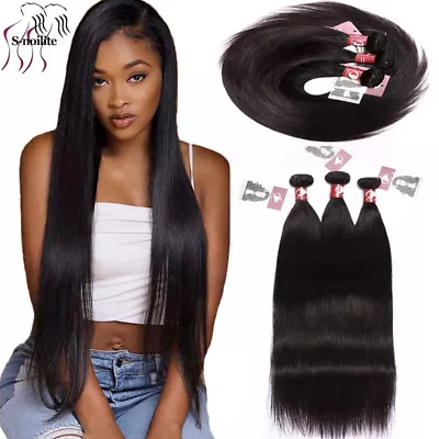 100% Unprocessed Thick Hair 3 Bundles Malaysian Remy Human Hair Extensions Black • $36.72