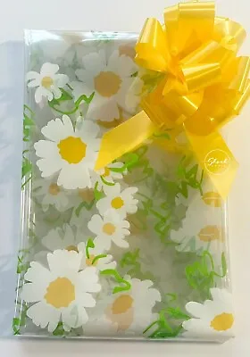 ShredAstic® Daisy Cellophane Wrap Yellow Pull Bow Mothers Day Easter Hamper Kit • £0.99