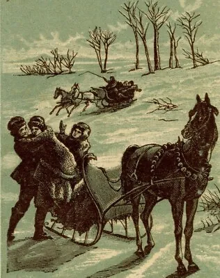 $6.29 • Buy 1880's Victorian Trade Card Winter Sledding Snow Family In Horse Drawn Sleigh!T1