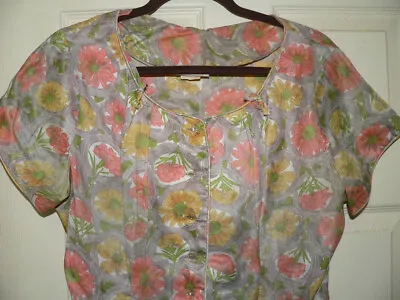 VTG 50s MODE O' DAY CALIFORNIA DRESS YELLOW FLORAL RAYON AUTUMN DAY SMALL USA • $89.99