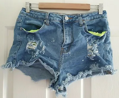 Ladies Size 12-14 Ripped Splashed Denim Short Shorts - SUPRE • $12.23