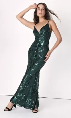 Women’s NWT Lulu’s Shine Language Emerald Green Sequin Mermaid Maxi Dress Size M • $60