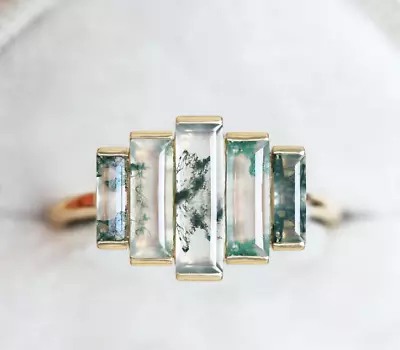 Natural Moss Agate Gemstone Ring Solid 10K Gold Stackable Jewelry For Someone • $238