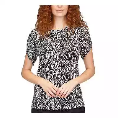 MICHAEL Michael Kors Women’s Zebra-Print Petal-Sleeve Top Black/White US M • $17