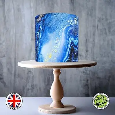 Royal Blue & Gold Marble Pattern Wrap Around Edible Cake Topper ICING / WAFER • £7.79