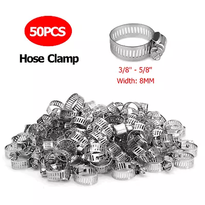 50pcs HOSE CLAMPS 3/8  To 5/8  Adjustable Steel Band Worm Clip Universal Fit New • $9.29