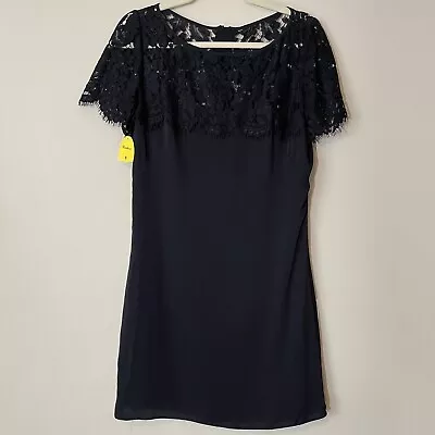 Milly Dress Women 8 Black Silk Mini Lace Overlay Cap Sleeve Cocktail Semi Formal • $13.80