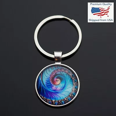 Fibonacci Spiral Fractal Sacred Geometry Glass Cabochon Dome Keychain • $6.89