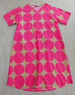 Marimekko X Uniqlo Pink Polka Dot Long A-Line Oversized Trapeze Dress Medium M • $58