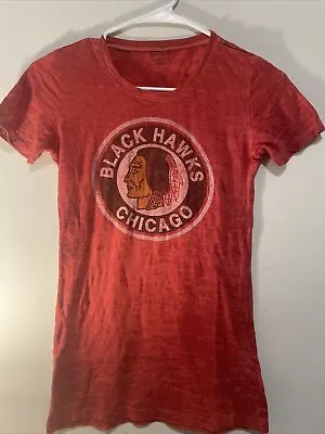 Chicago Blackhawks Vintage Style Women's Sheer T Shirt NHL Red Sz Small • $9.95