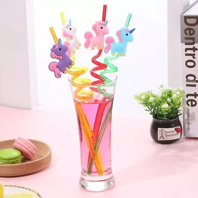 Novelty 4Pcs/Pack Animal Unicorn Crazy Curly Straws Twisty Coloured Kids(UK) • £6.28