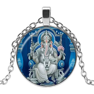 Hindu God Ganesha Buddhist Cabochon Pendant Necklace. • $12.89