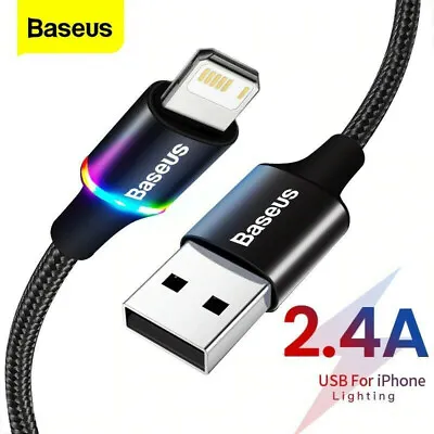 Baseus USB LED FAST Lighting Cable IPhone 12 11 Pro Max X 8 7 6 Ipad BLACK 0.25m • £6.85