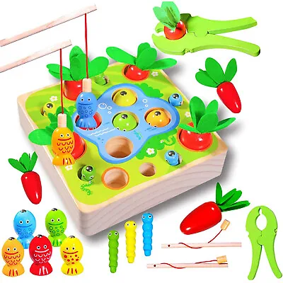 £15.99 • Buy Montessori Toys For Toddlers Magnetic Fishing,Farm Game Fish/Worm/Carrot Sorting