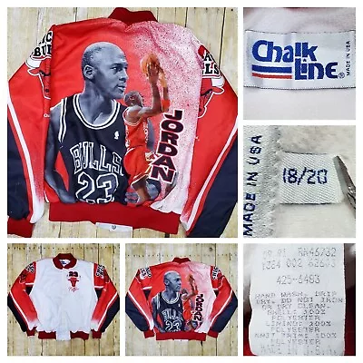 Vtg 1991 Chicago Bulls Michael Jordan Chalk Line Jacket Youth 18/20 Or Wmns Sm • $89.99