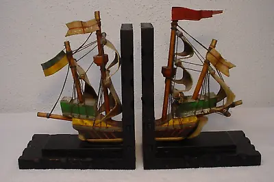 Vintage Pirate Clipper Ship Bookends Sailing Ships Wood & Metal • $15