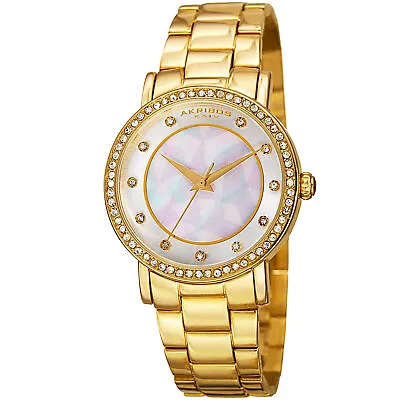 New Women's Akribos XXIV AK880YG Swarovski Crystal MOP Matrix Pattern Dial Watch • $75.20