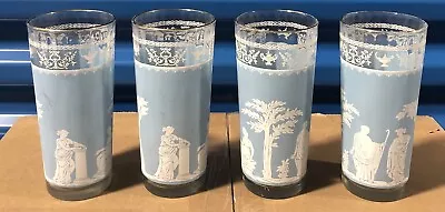 Lot Of 4 Wedgwood Jasperware Jeanette Blue Hellenic Drinking Glasses 16 Oz • $14.99