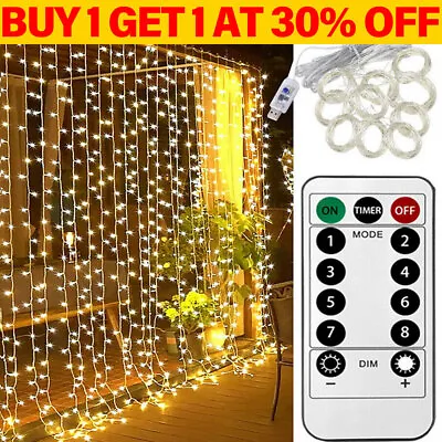 £2.99 • Buy 300 LED Curtain Fairy Lights String Indoor/Outdoor Wedding Party Wall Decor