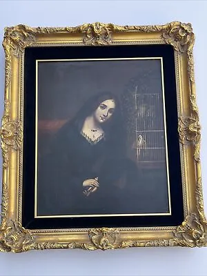 Antique Old Master Painting Madonna Religious Icon Bird 19th Century RETABLO • $3575
