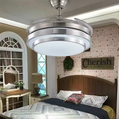 36/42  Crystal LED Chandelier Invisible Ceiling Fan Light Ceiling Lamp W/ Remote • $83