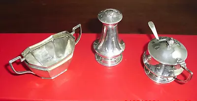 Set Of 3 Miniature Silver Plated EPNS UK Pepper Saucer Sugar Bowl Spoon Preowned • $17.50