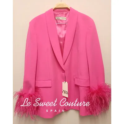 $134 • Buy Zara Woman Nwt Ss22 Straight Blazer Jacket With Feathers Pink All Sizes 8216/707