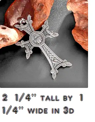 Large IRISH CROSS CELTIC VIKING Pendant On 24  925 Sterling Silver Necklace Men • $13.99