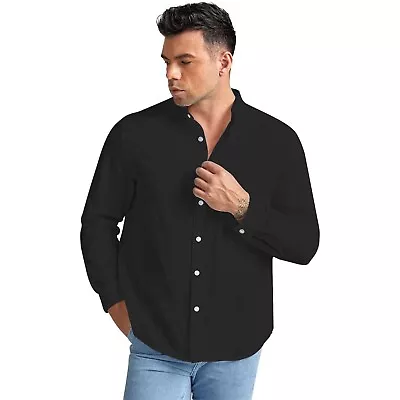 Mens Casual  Linen Shirt Summer Long Sleeve Loose Blouse Button Down Shirts Tops • $15.97