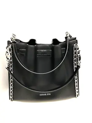 Michael Kors Mina Womens Large Chain Shoulder Bag Handbag Purse  Black/silver Mk • $152