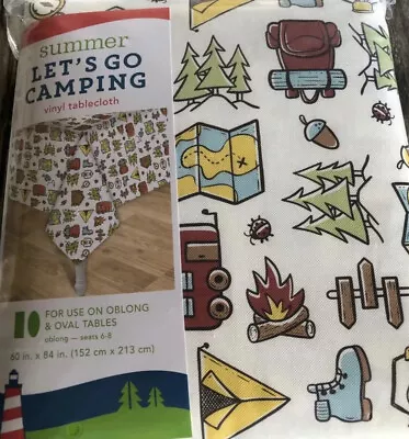 Vinyl Tablecloth Camping Log Cabin Woods Bonfire Pine Trees 60x84. Free Shipping • $19.99