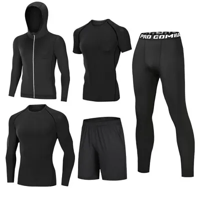 Sports Wear 5 Piece Compression Mens Gym Fitness Sets Workout Clothing Set • £22.20