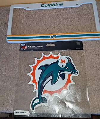 Miami Dolphins NFL Plastic License Plate Frame With Die Cut Dolphins Decal NOS • $24.99