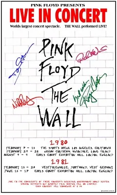 $11.99 • Buy Pink Floyd  The Wall  Tour Box Office Concert Poster All Dates With Signatures