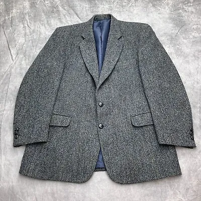 HarrisTweed Brook Taverner Blazer Men 44R Blue Black Yellow Gray Classic VTG • $59.47