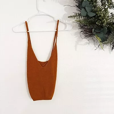 Anthropologie Moth Knit Crop Sweater Tank Top Large Mustard Rust CrossBack Strap • $8