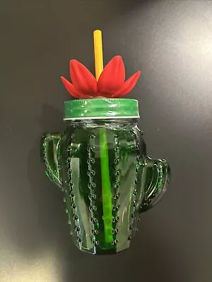 CACTUS GREEN SAGUARO Glass Mason Jar Type W Straw Floral Topper: ARIZONA • $10