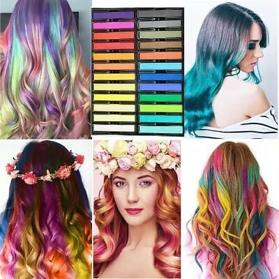 24 Colour Hair Chalk For Girls Women Temporary Hair Dye Colour Soft Salon Kit • £5.29