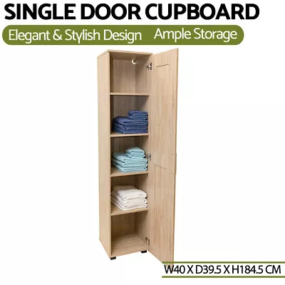 Bathroom Cabinet Tallboy Storage Cupboard Laundry Toilet Organiser Oak Wood • $172.99