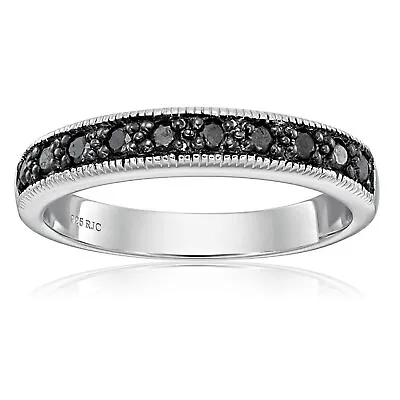 Vir Jewels 0.25 CT Black Diamond Ring With Milgrain .925 Sterling Silver Size 6 • $89.99