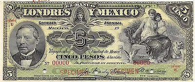 México  5 Pesos 19xx  Series E  Specimen  Rare  Uncirculated Banknote  • $250