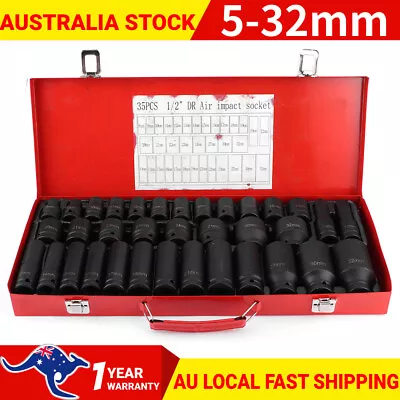 35pcs 8-32mm 1/2  Impact Socket Set Metric Imperial Drive Air Garage Deep AU • $67.99