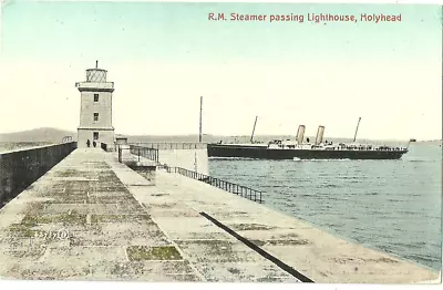 Anglesey Holyhead Breakwater With R M Steamer   Old Postcard • £3