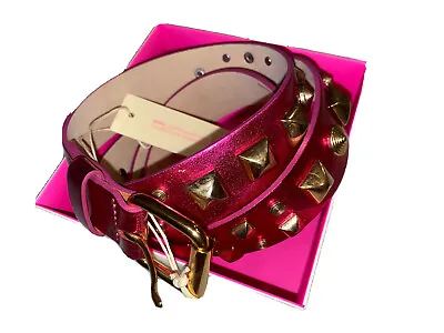 NEW MATTHEW WILLIAMSON FOR H&M Hot Pink Metallic Leather Belt With Gold Studs 38 • $45