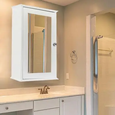 Wooden Bathroom Storage Wall Medicine Cabinet Shelf Organizer W/ Mirror Door • $36.99