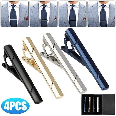 4 Pcs Mens Stainless Steel Tie Clip Necktie Bar Clasp Clamp Pin Elegant Business • $11.98