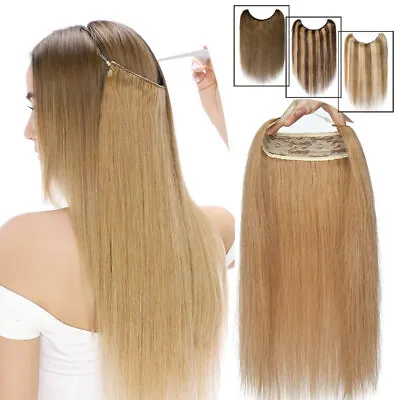 $109.19 • Buy Invisible Secret Wire Headband Remy Human Hair Extensions One Piece Thick Blonde
