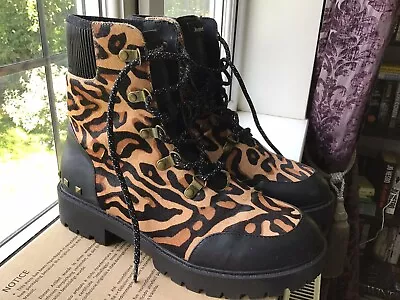 £50 • Buy Desigual Womens Boots Size 5/38, Leather, Animal Print, Studs, Vgc,lace Up