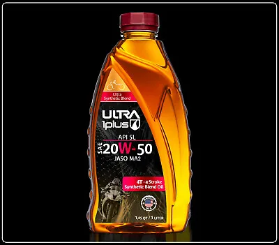 Ultra1Plus SAE 20W50 Synthetic Blend 4T Motorcycle Oil API SL JASO MA2 (Quart) • $50.69