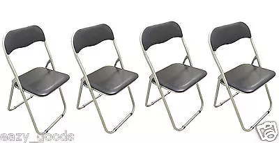 4x PADDED METAL FOLDING CHAIRS PARTIES OFFICES SCHOOLS - BLACK SET OF 4 • £49.95